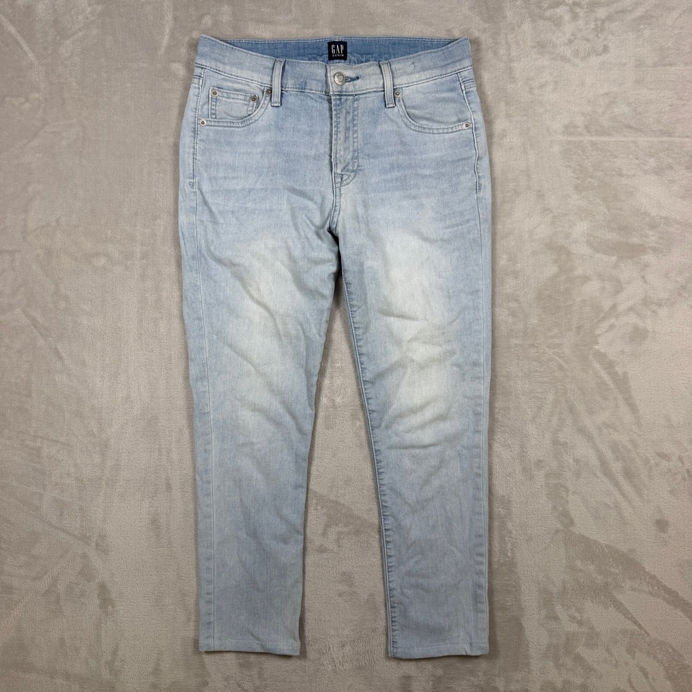 Gap Denim Girlfriend Jeans Womens 25 Petite Light Indigo Wash Stretch Cropped
